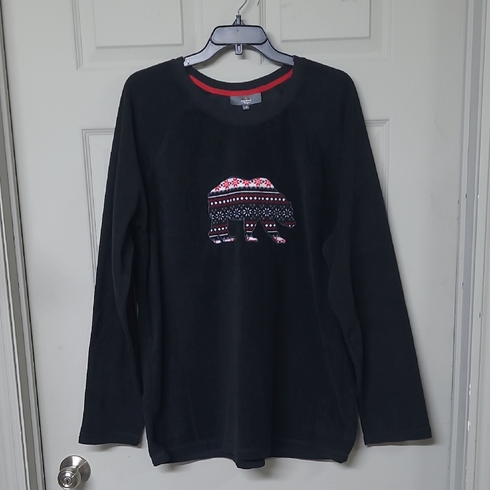 Mountain Ridge Men's Fleece  Long Sleeve Top Black FairIsle Print Large NWOT